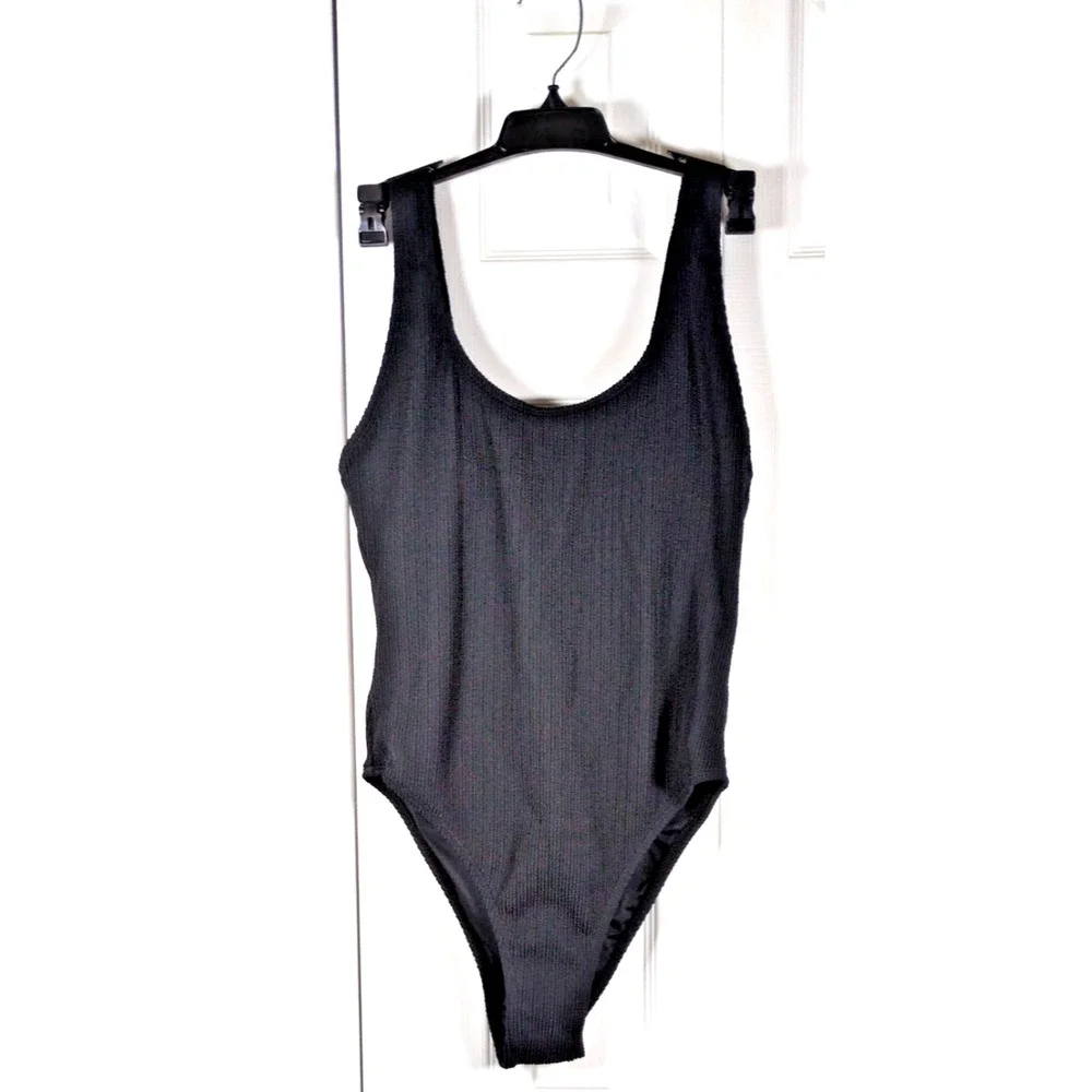 Cotton On Body One Piece Swimsuit M Black Crinkle Scoop Back Cheeky Swimwear NWT
